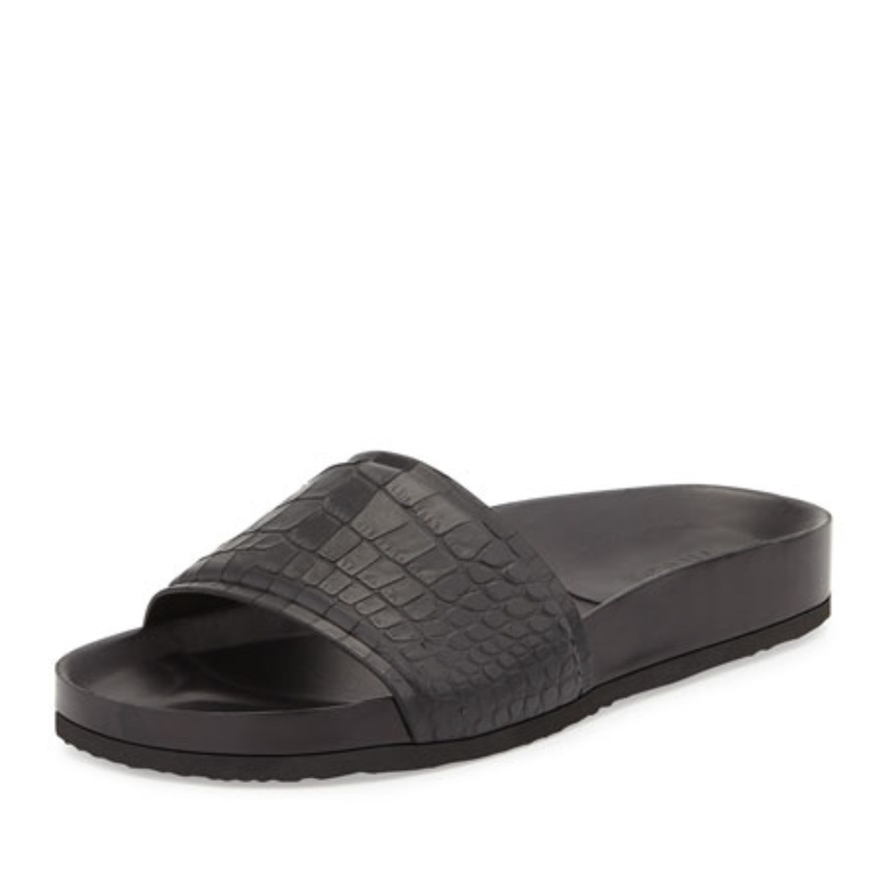 Vince Olivia Snake-Embossed Pool Slide Black NWOT